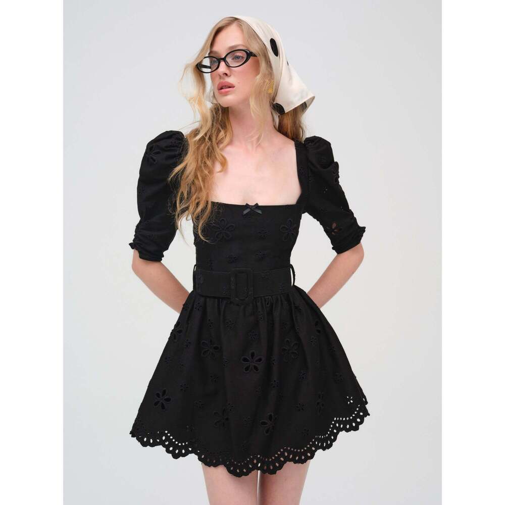 For Love & Lemons Daisy Eyelet Belted Mini Dress XS / Black